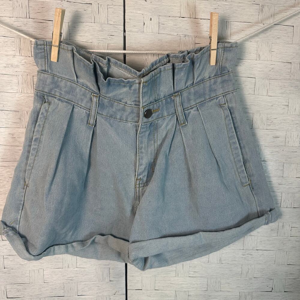 Fashion nova Womens paper bag shorts blue lightweight denim packets casual‎